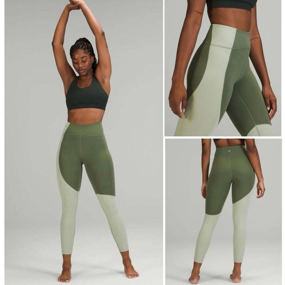 Lululemon Nulu Colour Block High-Rise Crop 23" Green Twill / Green Fern - Size 4